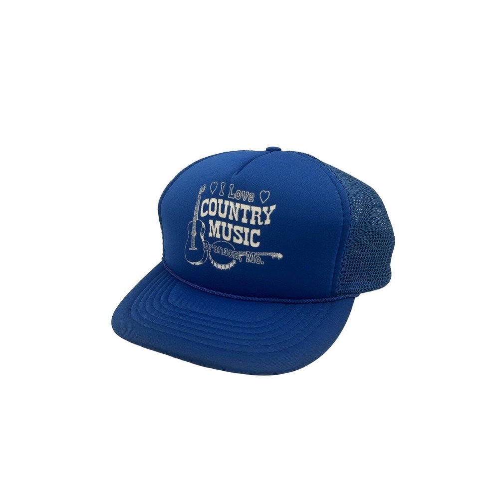 VTG HEADMOST I Love Country Music Branson Blue Snapback Trucker Hat Mens 90's